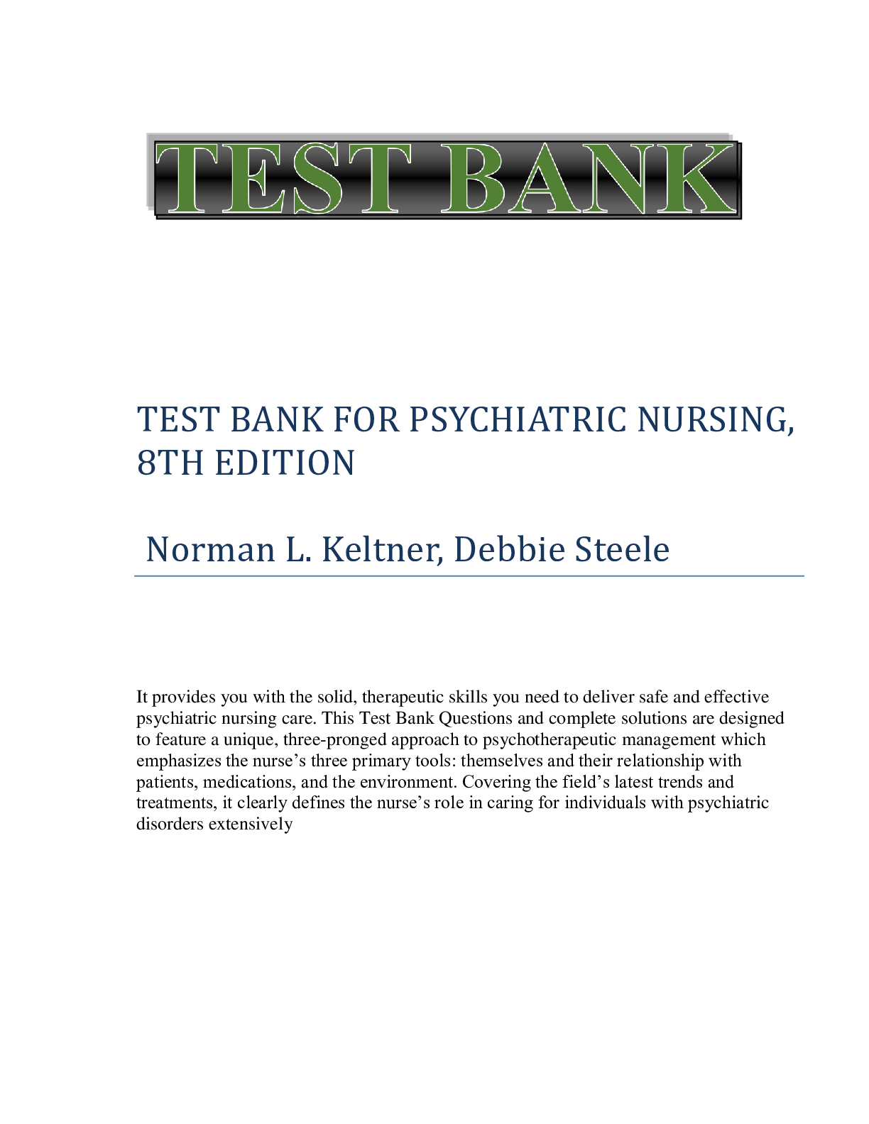 Preview of Revision Guide Exams 2021 Test bank for psychiatric nursing 8th edition